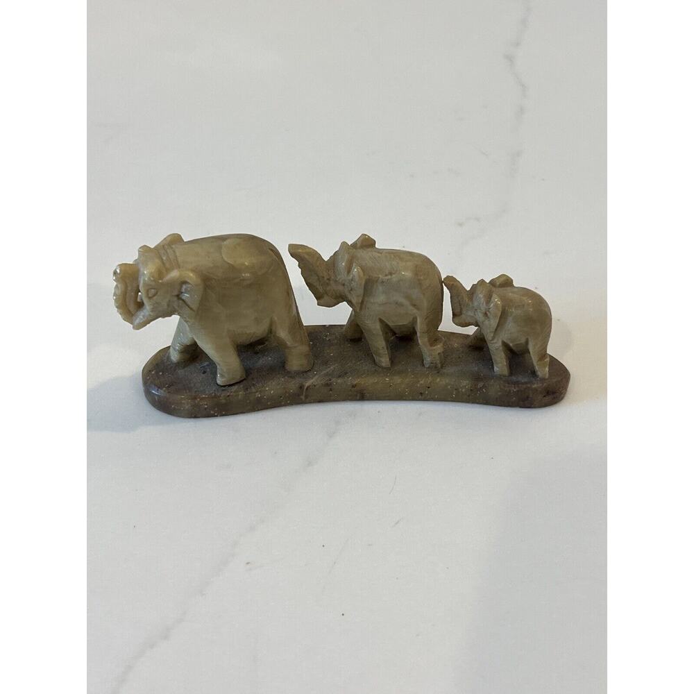 Marble Three Elephants Walking Family Hand Carved Figurine Chelsea Made in India